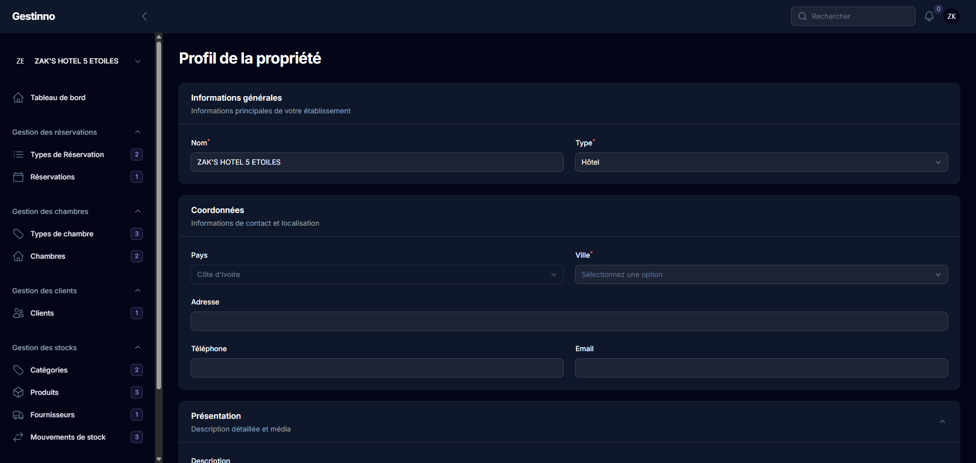 Configuration du profil - Informations générales